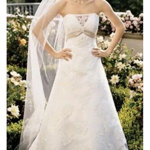 David's Bridal ivory and champagne swiss dot lace wedding dress & veil size‎ 12